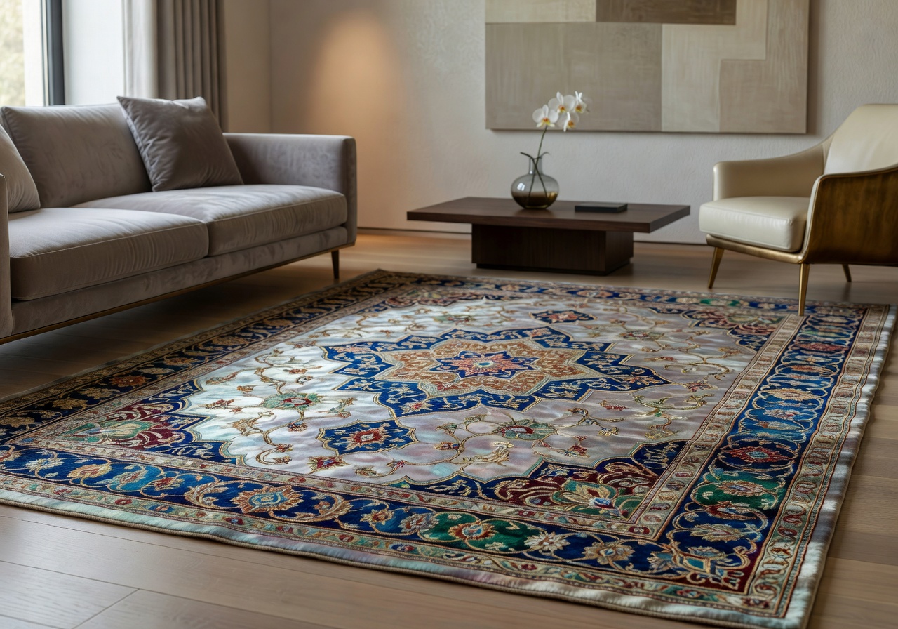 Luxury handmade silk rug in a stylish interior