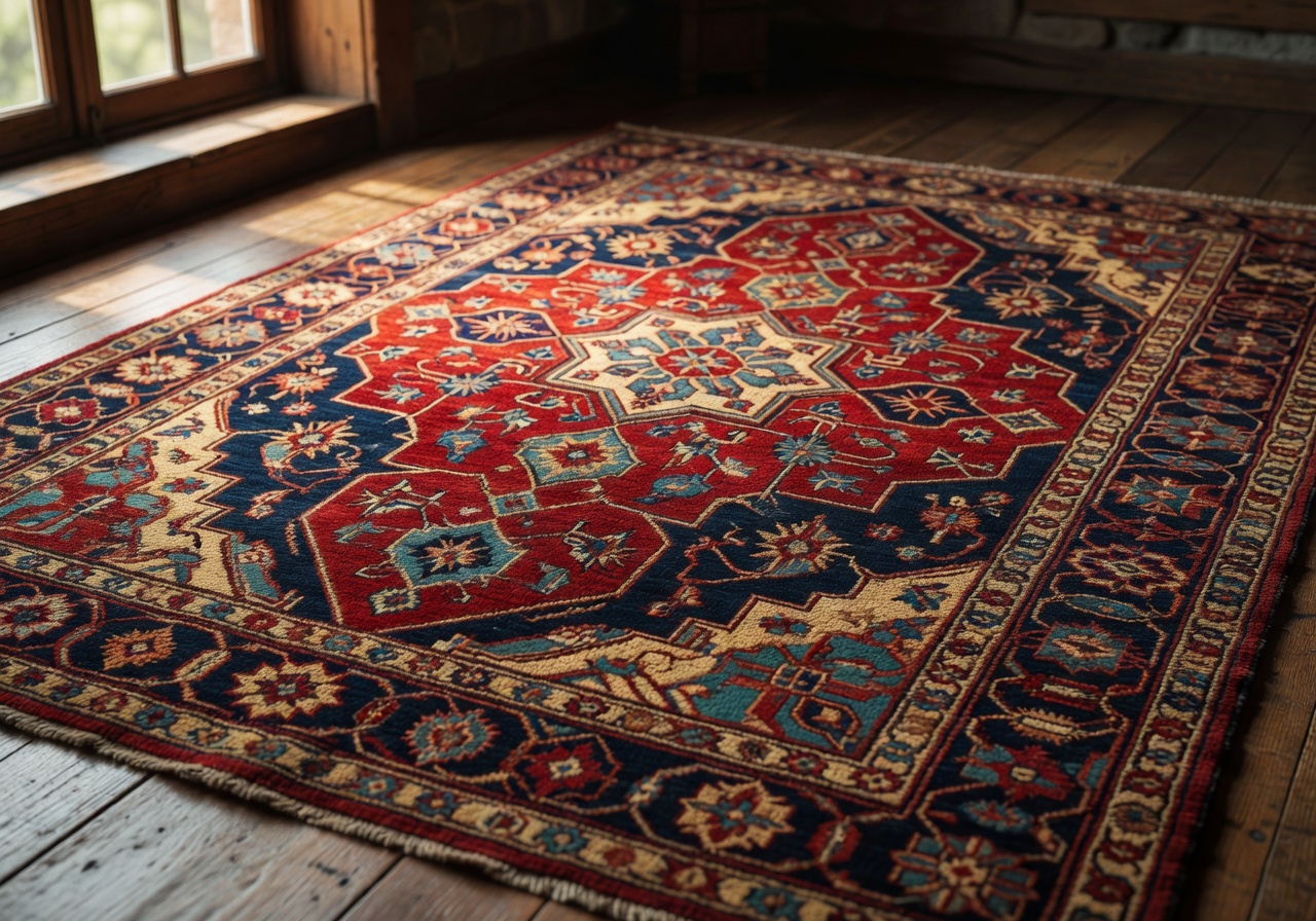 Traditional ornate woven rug with rich patterns